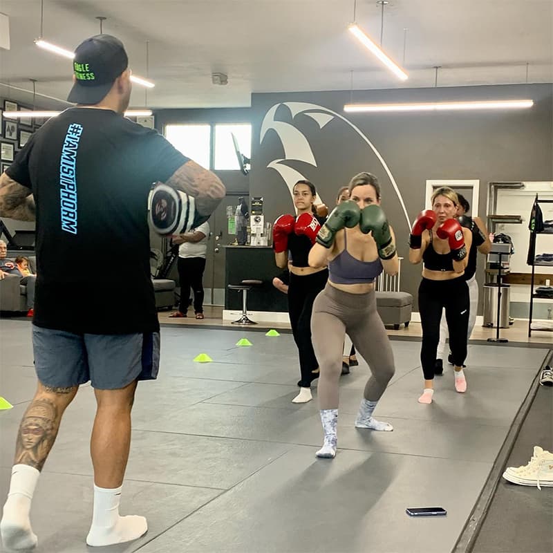 Eagle Fitness striking class with pad work and boxing at Rollyson BJJ